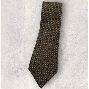 CHURCH'S Silk Tie ITALY XL Green Blue Red Geometric W:3.8" EUC